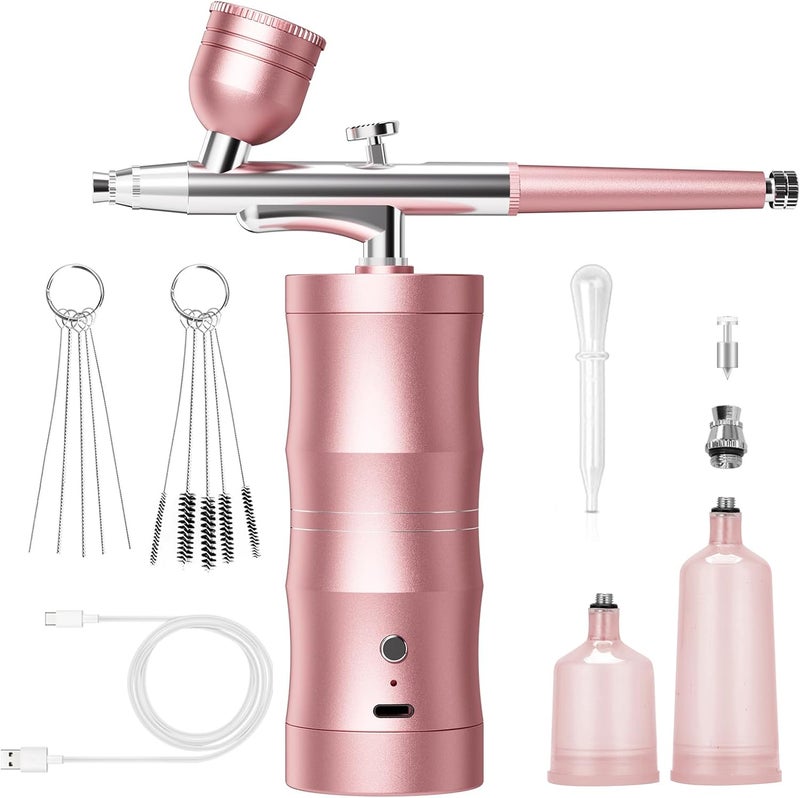 CBVCBV Airbrush Kit with Compressor Portable Airbrush Kit 48PSI High-Pressure Non-Clogging Air Brush Set Cordless Rechargeable with 0.3mm Nozzle and Cleaning Brush for Painting,Nail Art, Makeup (Pink) - Image 1